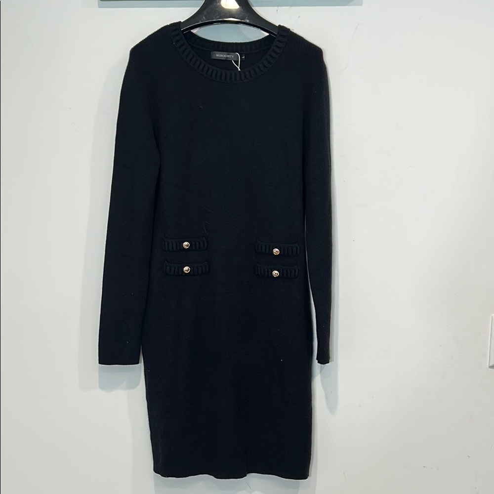 Black Long Sleeve Sheath Sweater Dress Coco Classic Work Womens large